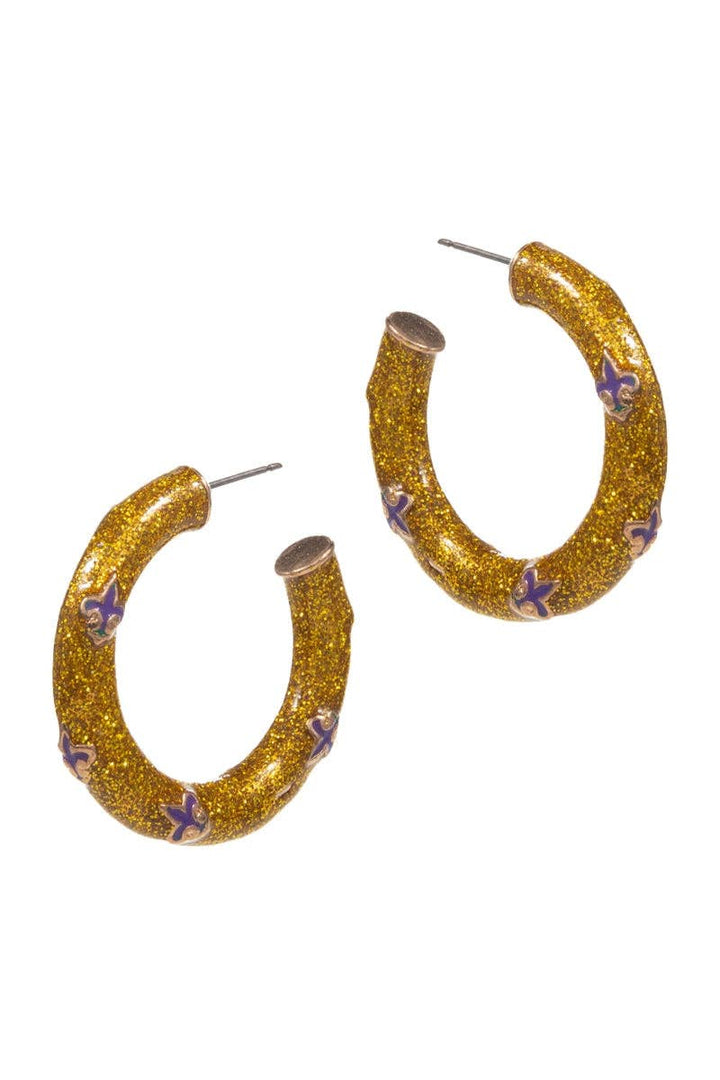 Verita Lane - Mardi Gras Fleur De Lis Enamel Hoop Earrings Hypoaller: White / ONE