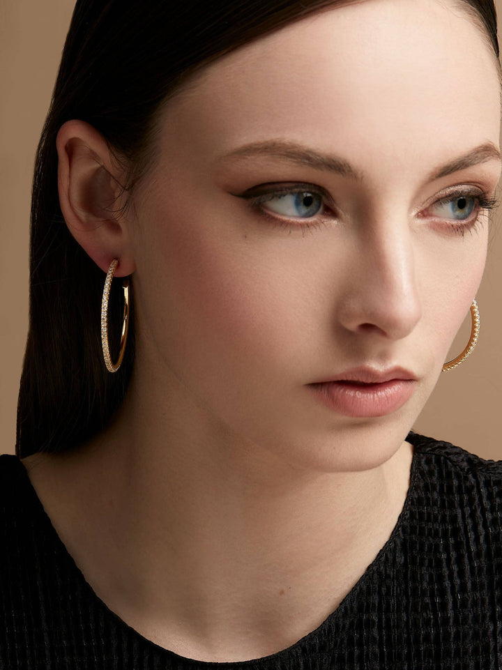 rho - Large PavŽ Hoop Earring: Gold/Clear