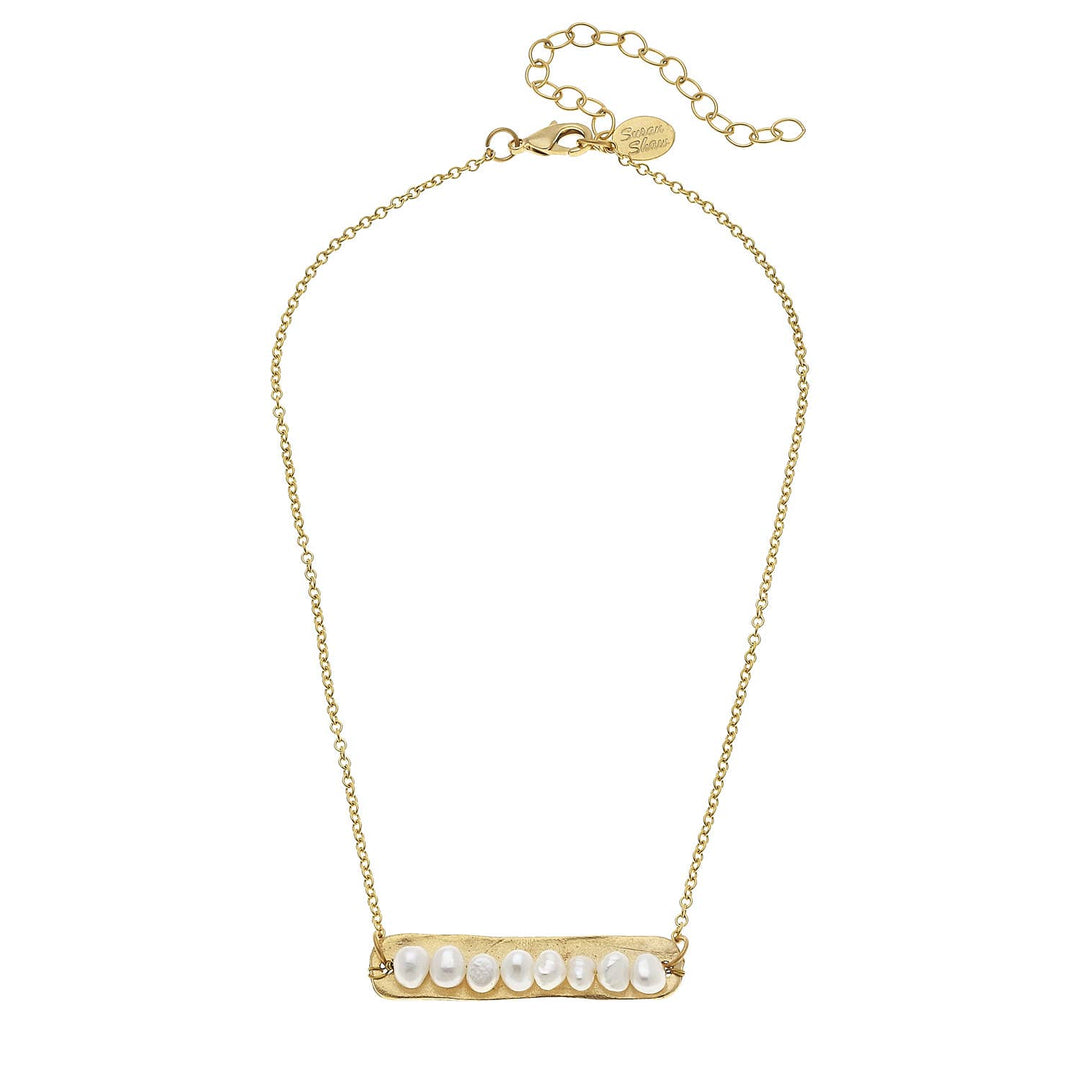 Susan Shaw - Genuine Freshwater Pearls on Gold Bar Necklace