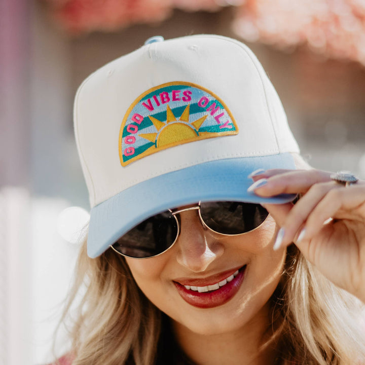 Katydid - Good Vibes Only Patch Easter Vintage Hat: Light Blue and Tan