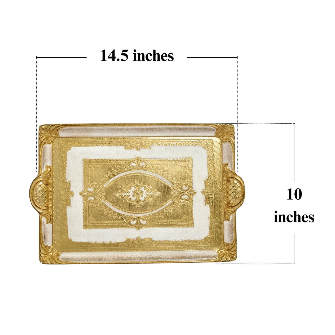 Florentine Carved Rectangle Tray with Handles, M or L, Made in Italy: Black / Medium
