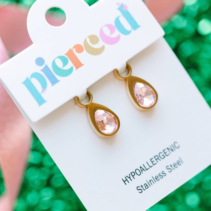 Pierced Co - Pink Teardrop Gem Charms