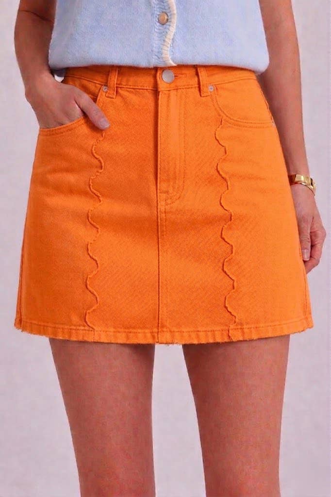 BON - GAME DAY SCALLOP EDGE SEAMED COLOR DENIM MINI SKIRT: ORANGE / S-M-L(2-2-2)