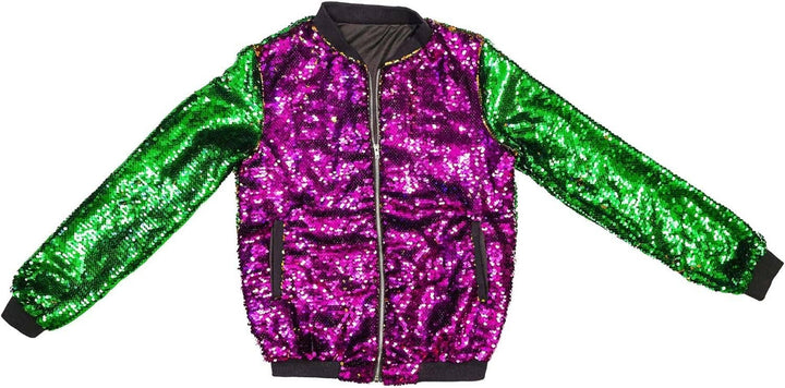 The Mardi Gras Krewe - Reversible Mardi Gras Sequin Jacket for Women & Kids, Mardi Gras Outfit: X-Large