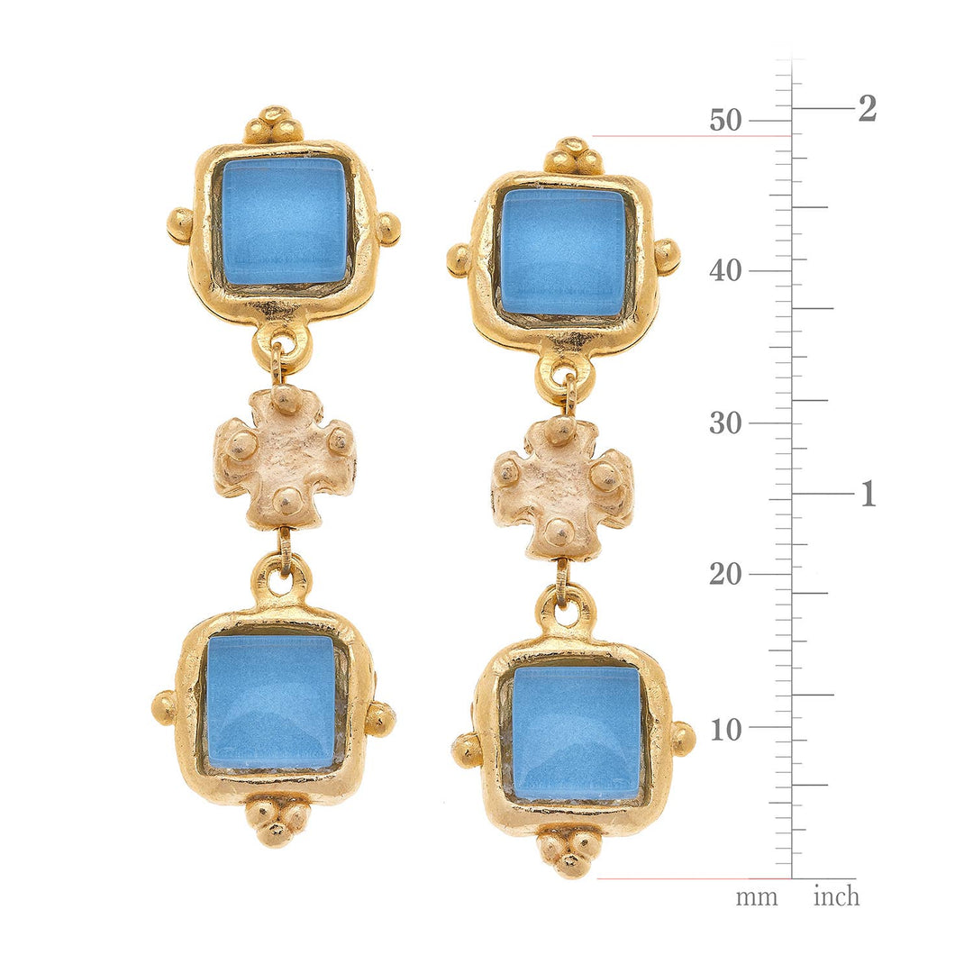 Susan Shaw - Charlotte Aqua French Glass Tier Earrings