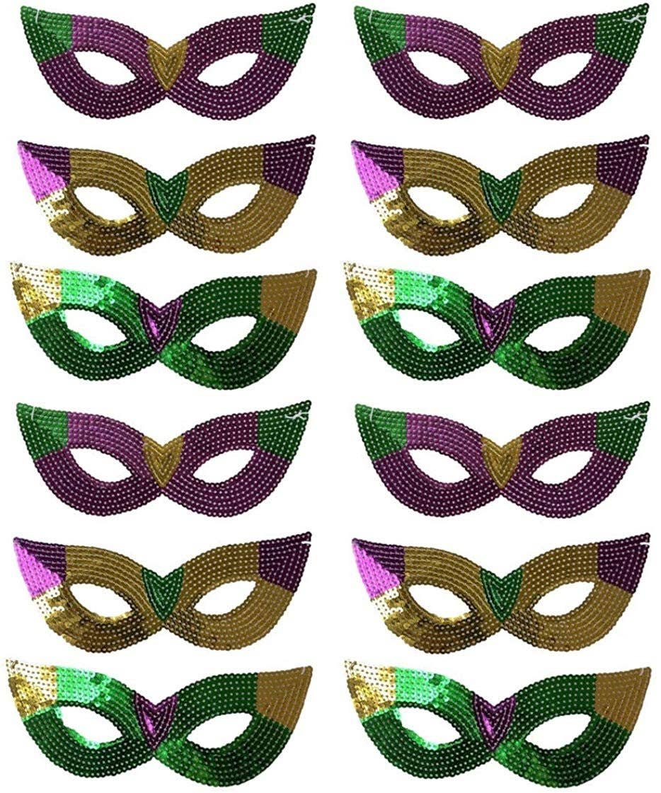 The Mardi Gras Krewe - Purple, Green and Gold Sequin Mardi Gras Masks- Bulk Supply for Parties, Balls, and Parades!: