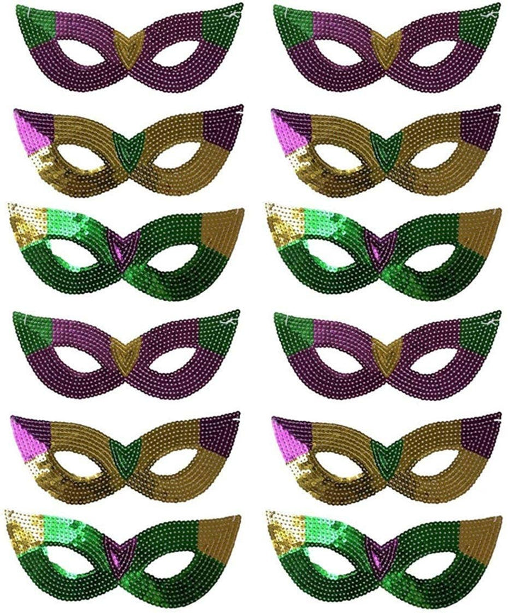 The Mardi Gras Krewe - Purple, Green and Gold Sequin Mardi Gras Masks- Bulk Supply for Parties, Balls, and Parades!: