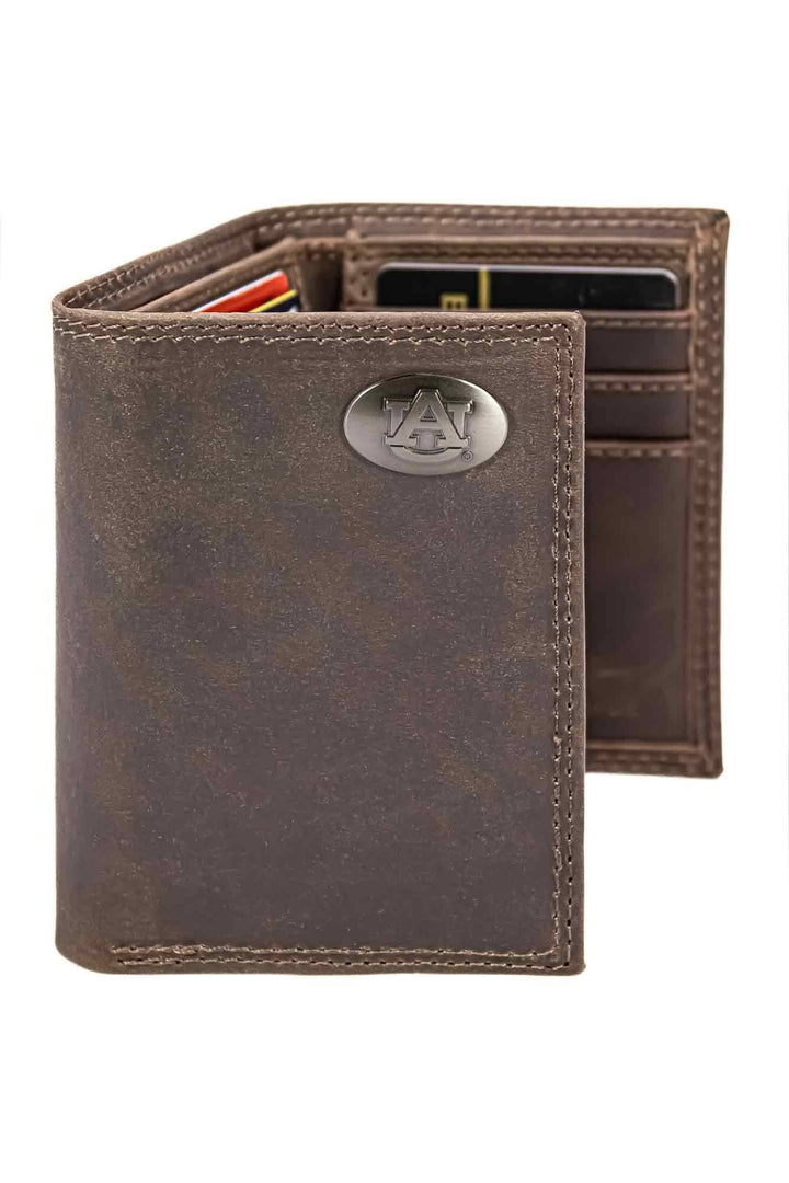 Zep-Pro - Auburn Tigers Men's Collegiate Trifold Leather Wallet.: Crazyhorse Brown