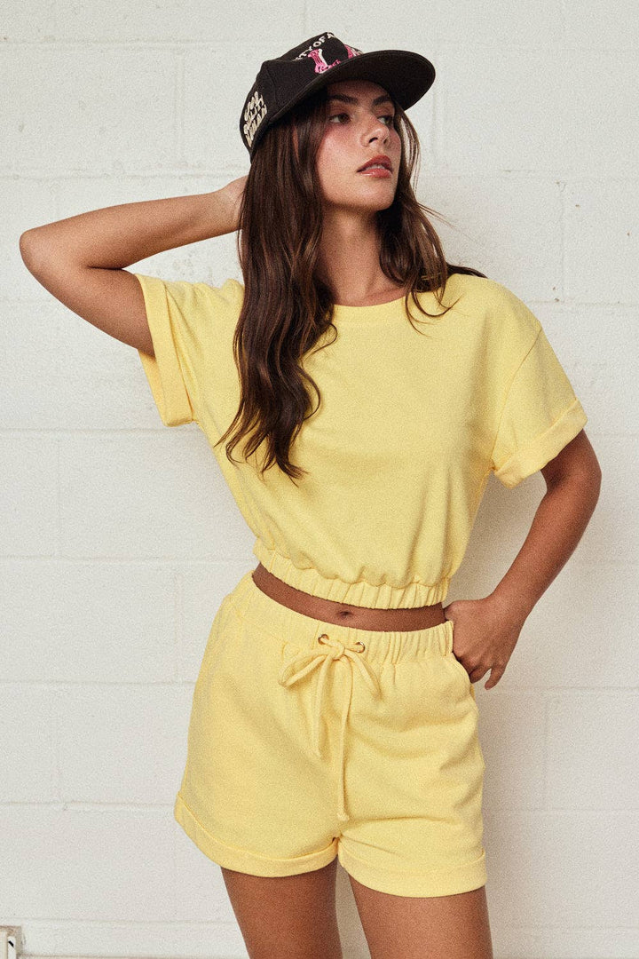 Papermoon - PX19514 - Cozy Short Sleeve Top and Shorts Set: BUTTER YELLOW