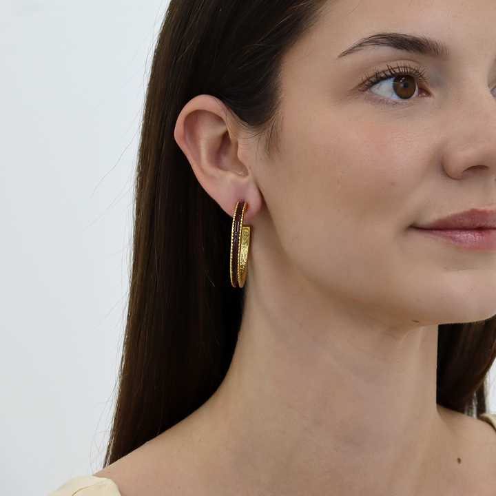 KARINE SULTAN - Dotty Hoop Earrings in Espresso Enamel - 24K Gold Plated