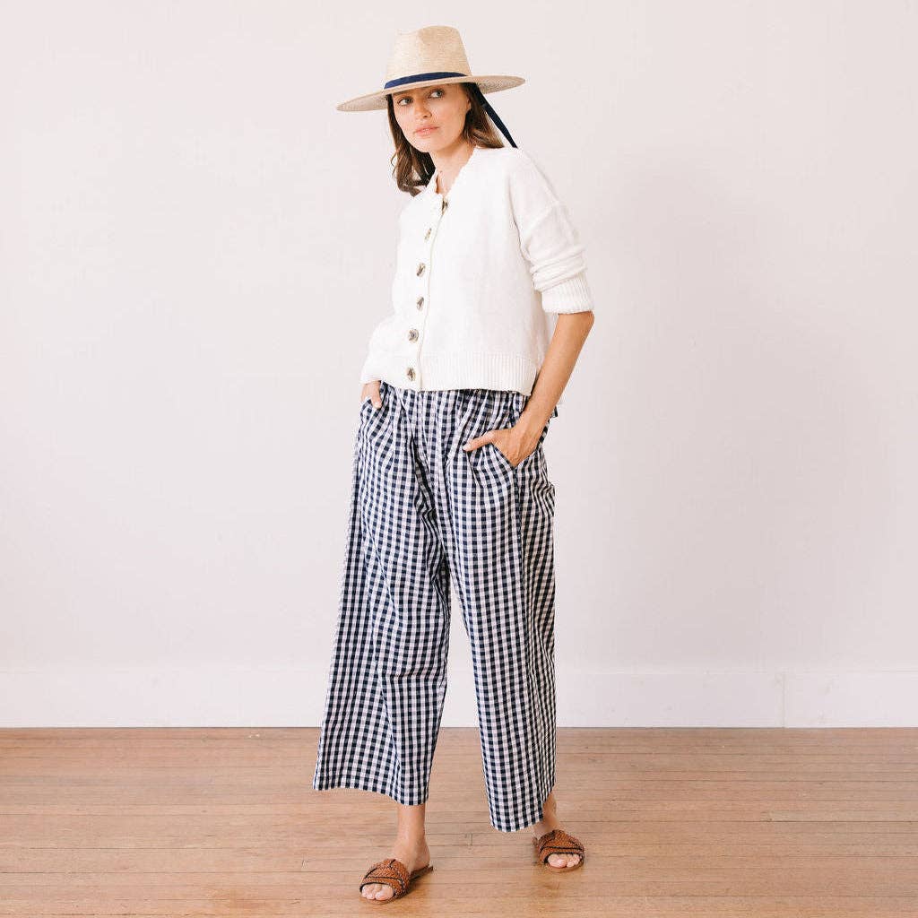 Sunshine Tienda - Navy Gingham Daphne Pant: XL