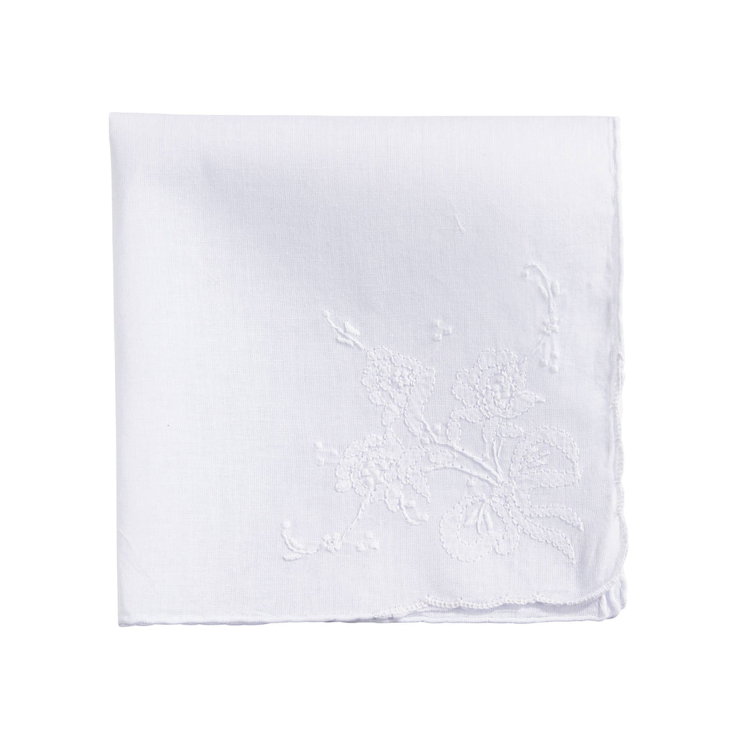 Saro Lifestyle - Delicate Floral Embroidery Handkerchief: White/Pink / 13"