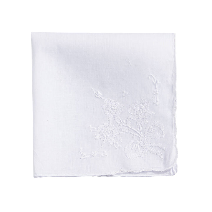 Saro Lifestyle - Delicate Floral Embroidery Handkerchief: White/Pink / 13"