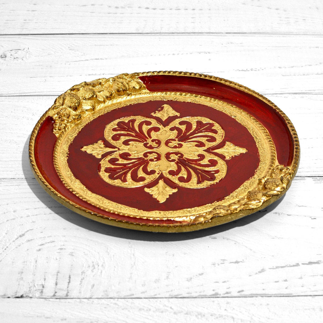 Florentine Carved Wood Small Circle Lemon Tray: Basil Green