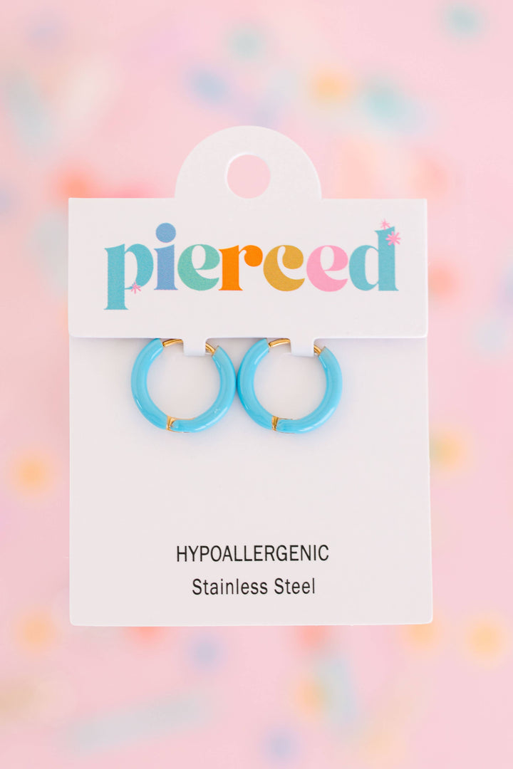 Pierced Co - Colored Huggies Earrings: Teal