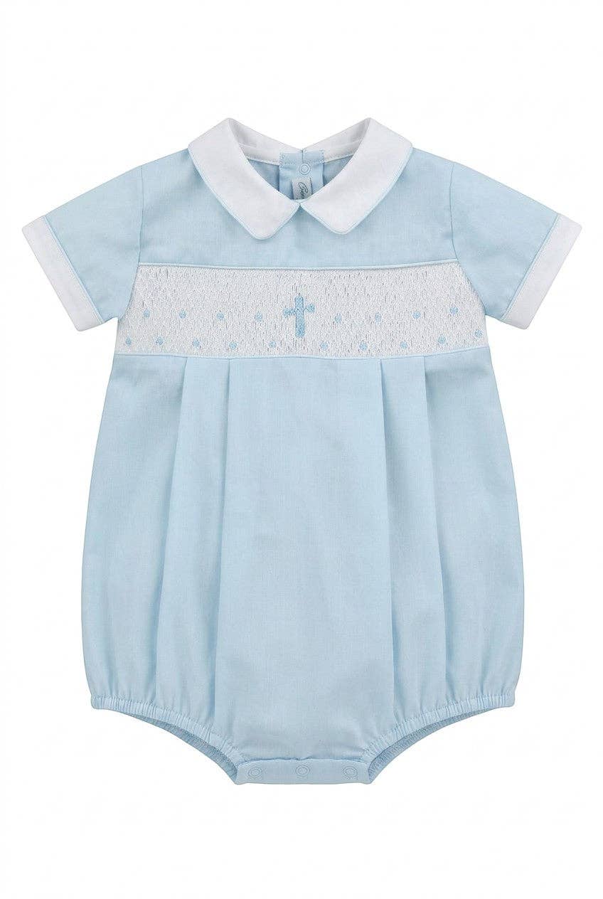 Julius Berger & Carriage Boutique - Boy Christening & Baptism Short Set – Hand Smocked Cross Blue by Carriage Boutique: 6M