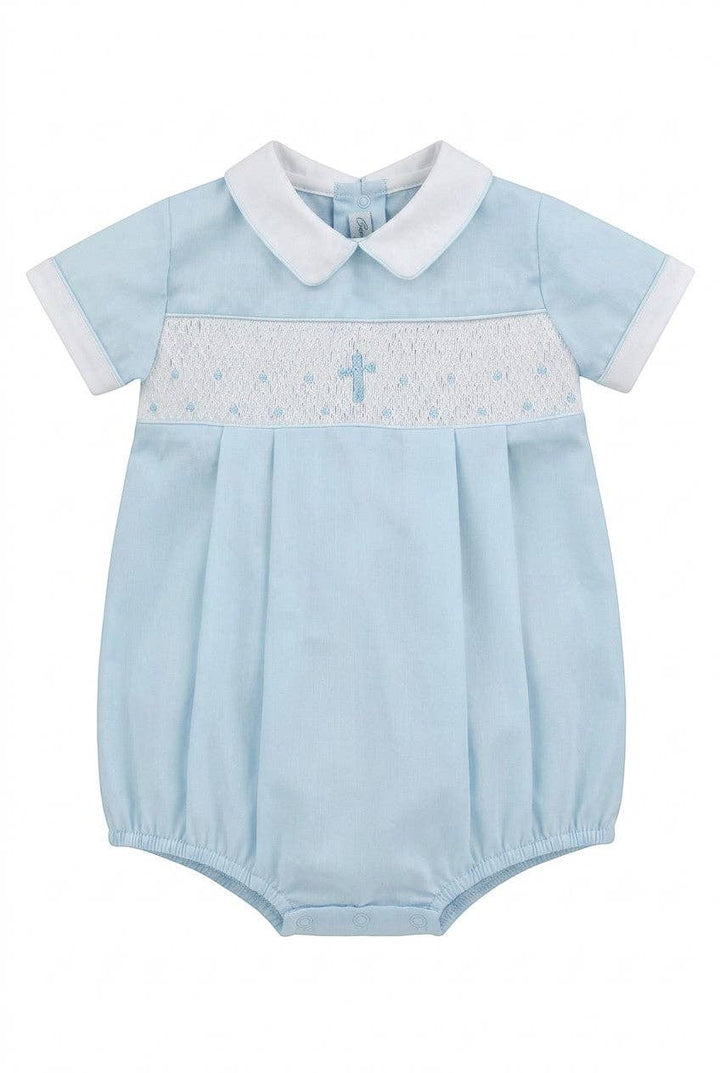 Julius Berger & Carriage Boutique - Boy Christening & Baptism Short Set – Hand Smocked Cross Blue by Carriage Boutique: 6M