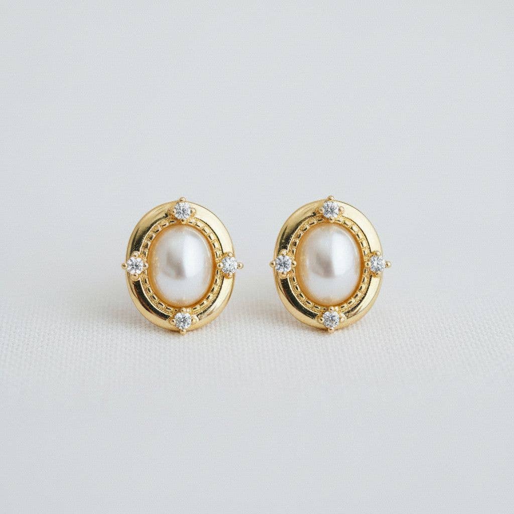 Ellemadera - Chic Pearl and Zirconia Drop Earrings