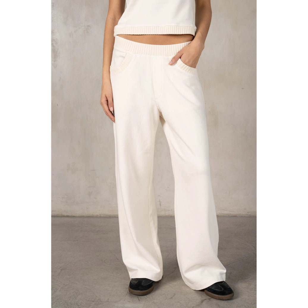 Cotton Loop Terry Wide Rib Mineral Wash Pants-Ivory