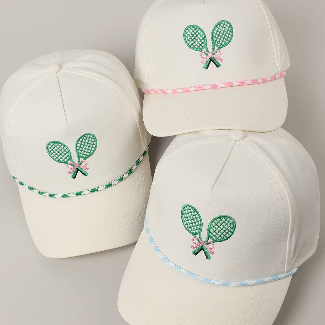 Fashion City - Tennis Racquets Ribbon Embroidery Trucker Hat: LT BLUE / ONE SIZE