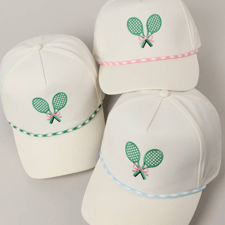 Fashion City - Tennis Racquets Ribbon Embroidery Trucker Hat: LT BLUE / ONE SIZE