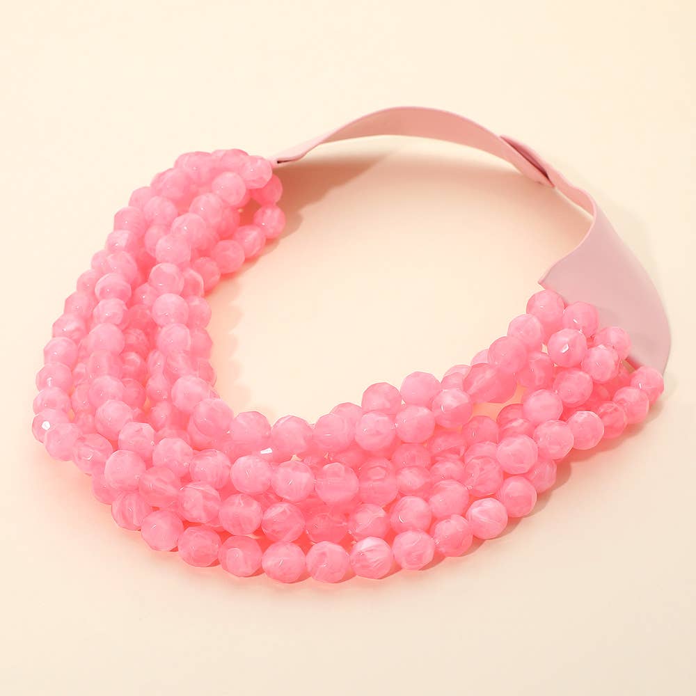 Sensibling Corp. - Marbled Faceted Ball Beaded Multi Layered Faux Leather Magnetic Necklace: Navy