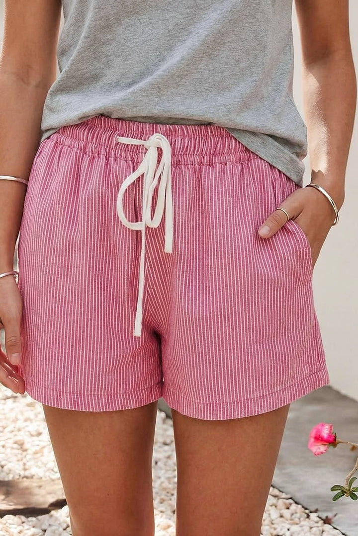 Stripe Drawstring Elastic Waist Casual Denim Shorts|S-4X: Sky Blue Stripe / M