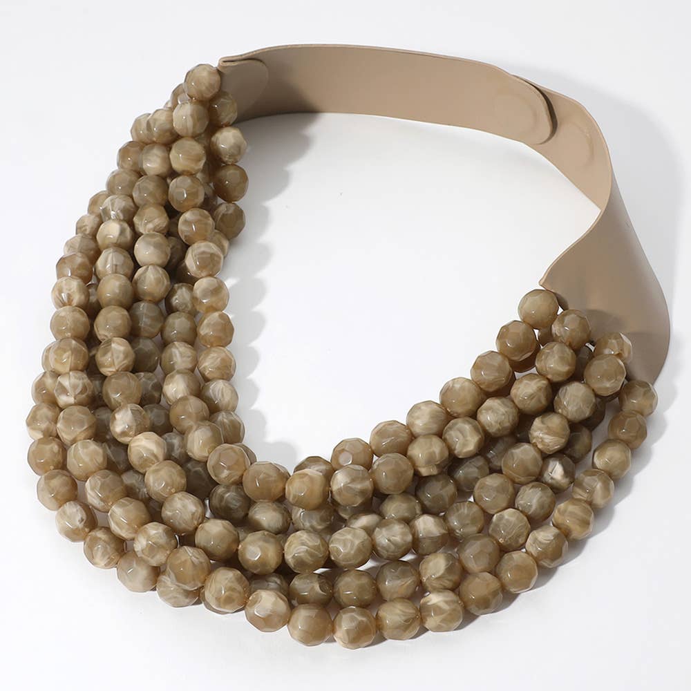 Sensibling Corp. - Chunky Acrylic Bead Layered Faux Leather Magnetic Necklace: Orange