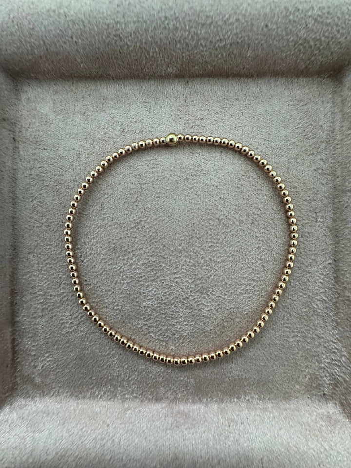 2MM Classic Ball Bead Bracelet - Waterproof: Gold Filled / Stretchy 6.5"