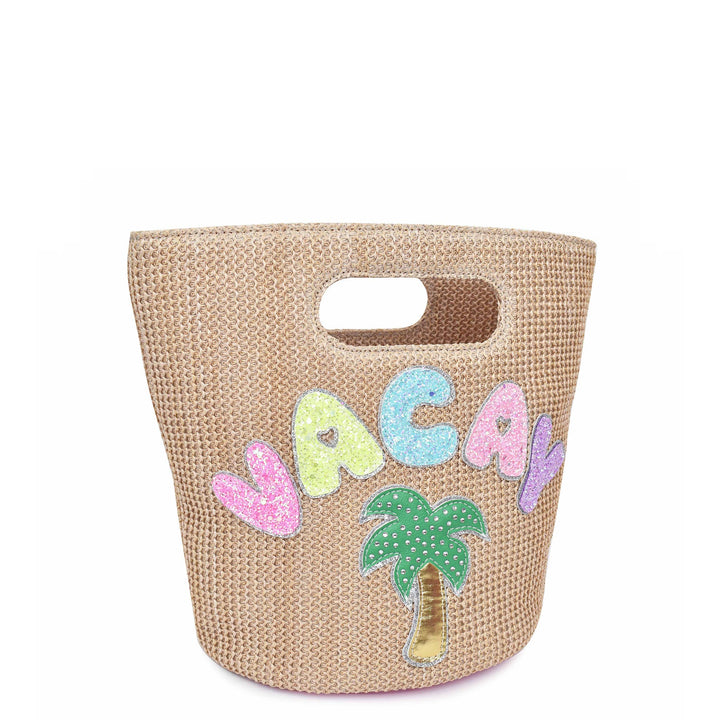 OMG Accessories - 'Vacay' Patched Straw Top-Handle Mini Tote Bag