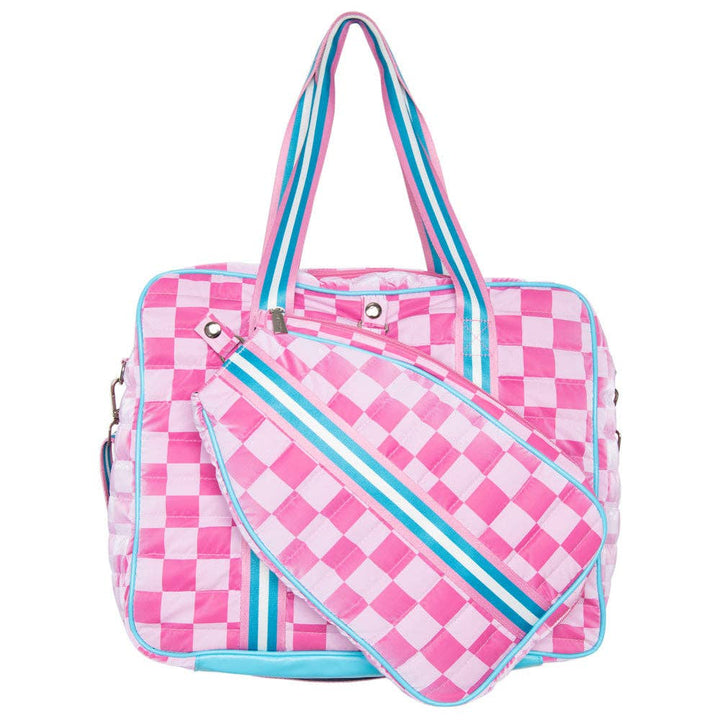 Katydid - Pink Checkerprint Pickleball Sling Bag: Hot Pink
