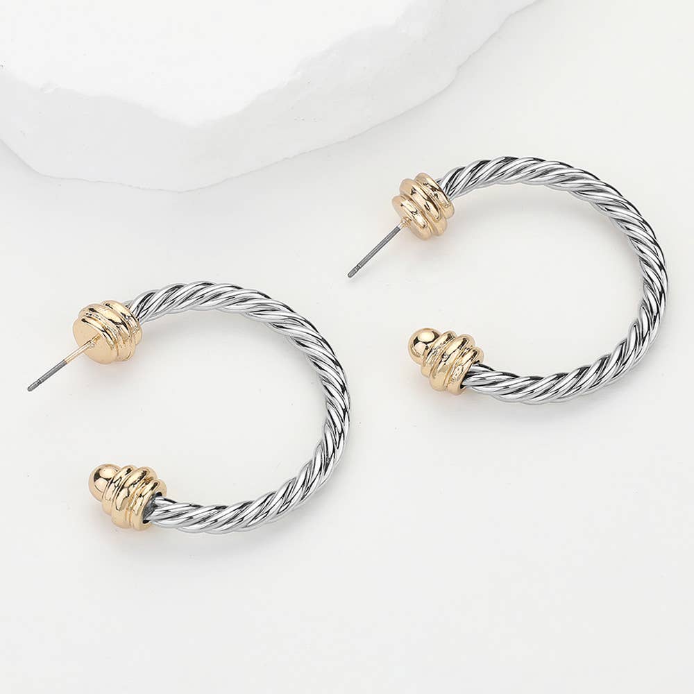 Sensibling Corp. - Two Tone Metal Rope Hoop Earrings: Gold Silver