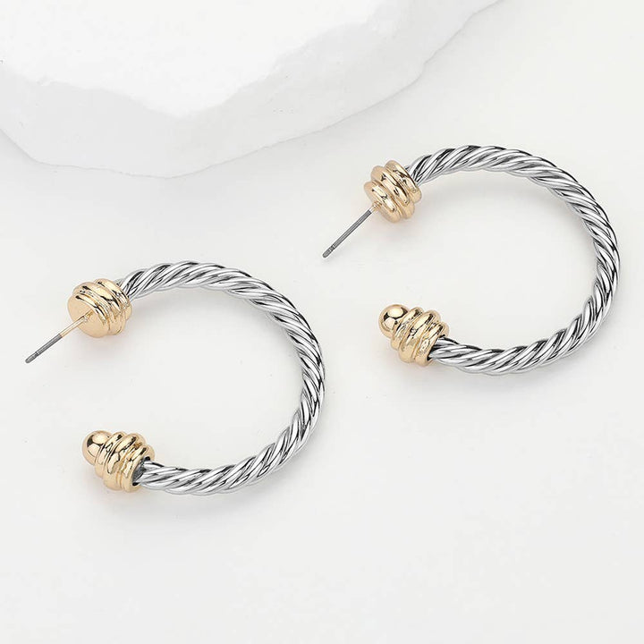 Sensibling Corp. - Two Tone Metal Rope Hoop Earrings: Gold Silver