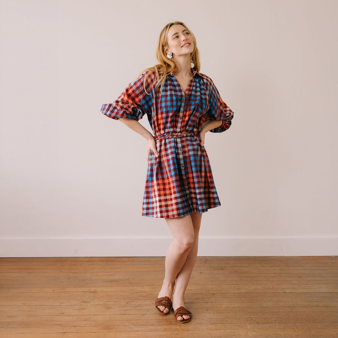 Sunshine Tienda - Cabernet Gingham Pippa Dress: L