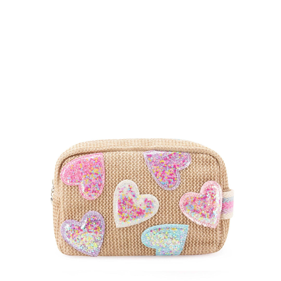OMG Accessories - Confetti Heart Patched Straw Pouch