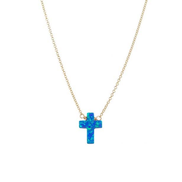 bara boheme - "CROSS" Opal Necklace - Small: Bubble gum / 14KG FILLED