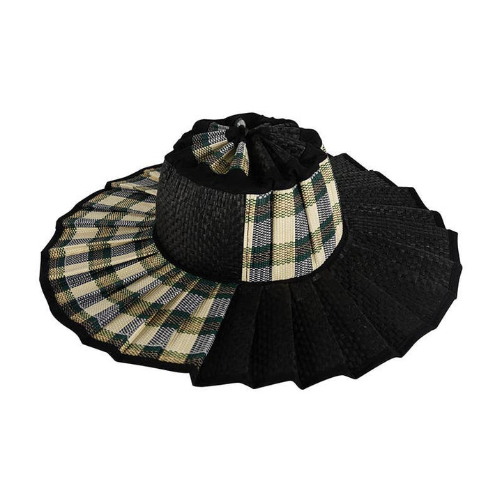 MKS America - Boho Checkered Straw Hat Foldable Beach Sun Hat: TGrass / M