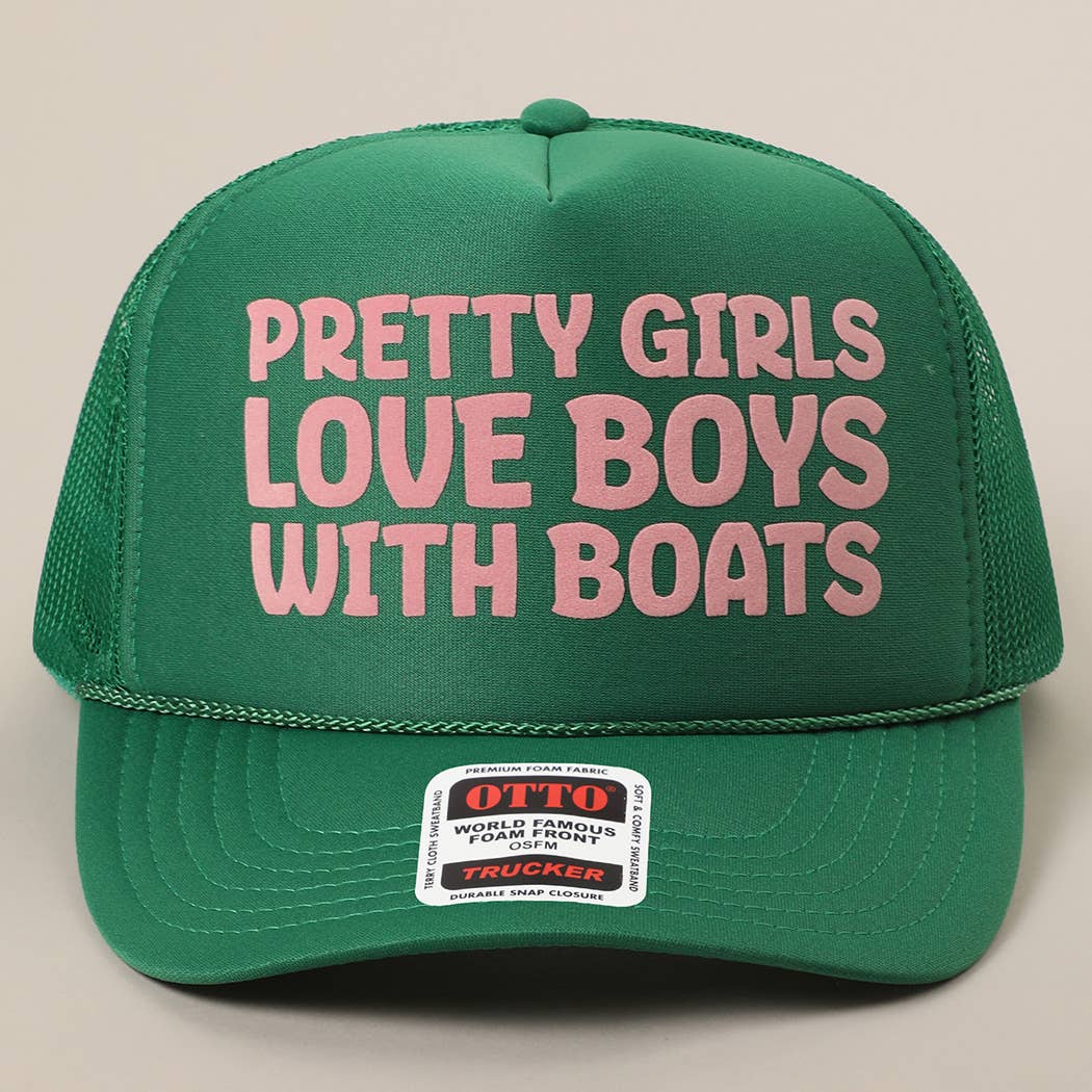 Fashion City - Pretty Girls Love Boys With Boats Text Print Mesh Back Cap: Pink / ONE SIZE