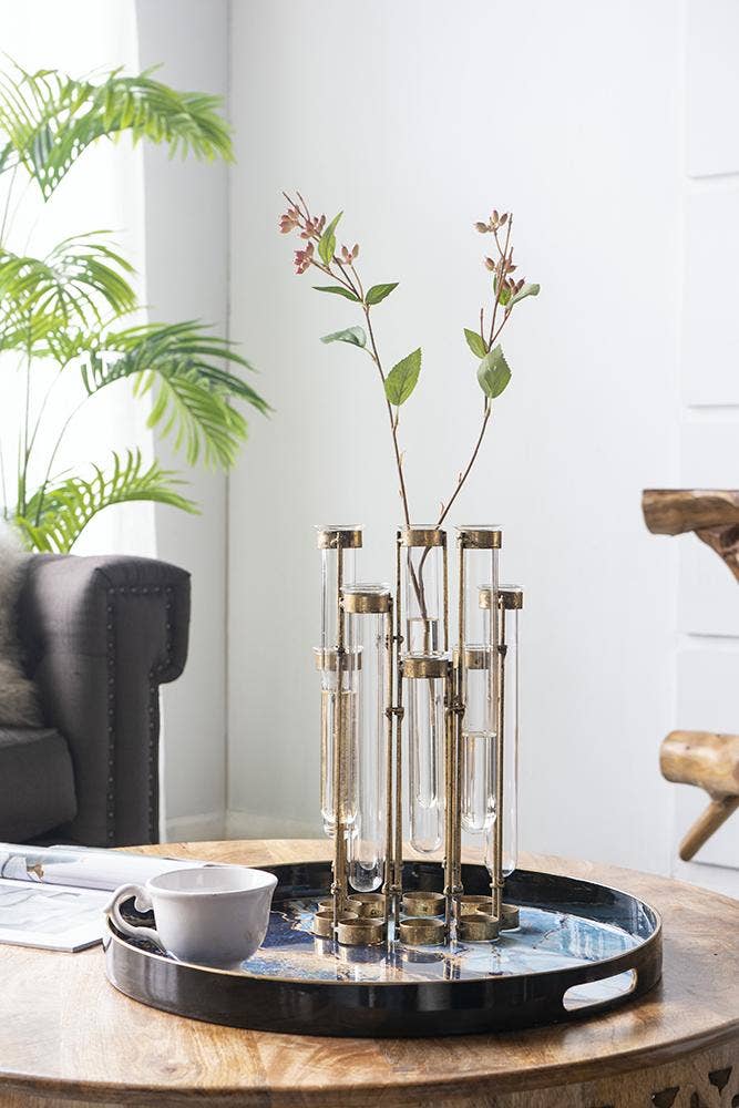 A&B Home Group Inc. - 17.5x2x14" Glass Vial Flower Vase with Bronze Iron Frame