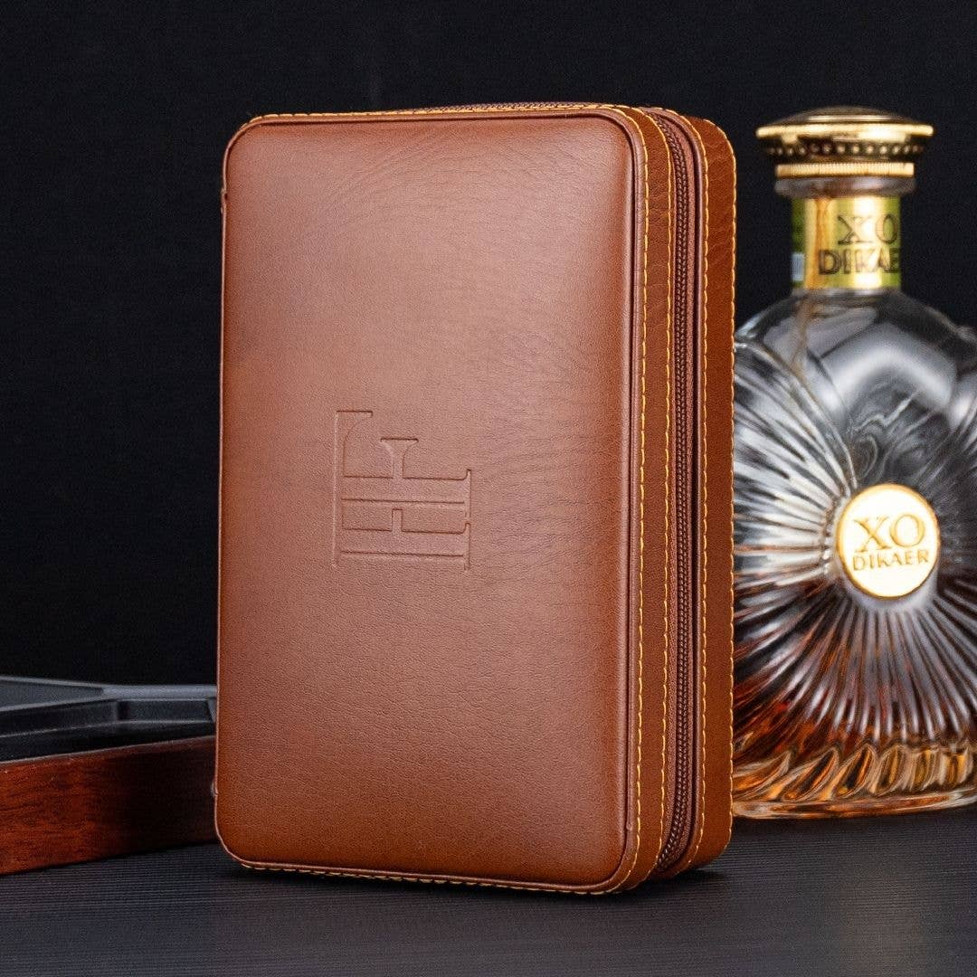 Fluid And Fire - Dominus 4-Slot Leather Travel Case – Torch, Cutter & Humidity Chamber: Maroon Case + Yellow Torch + Cutter