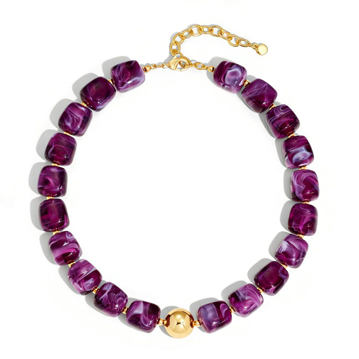 MKS America - Women  Square Resin Bead Necklace With Gold Ball Detail: Dark_Coffee / M