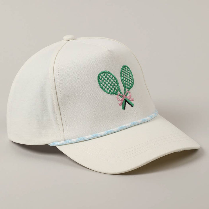 Fashion City - Tennis Racquets Ribbon Embroidery Trucker Hat: LT BLUE / ONE SIZE
