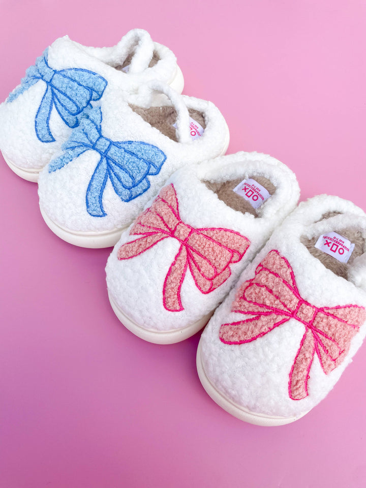 Rock Paper Scissors - Toddler/Kids Blue Bow Slippers: Medium