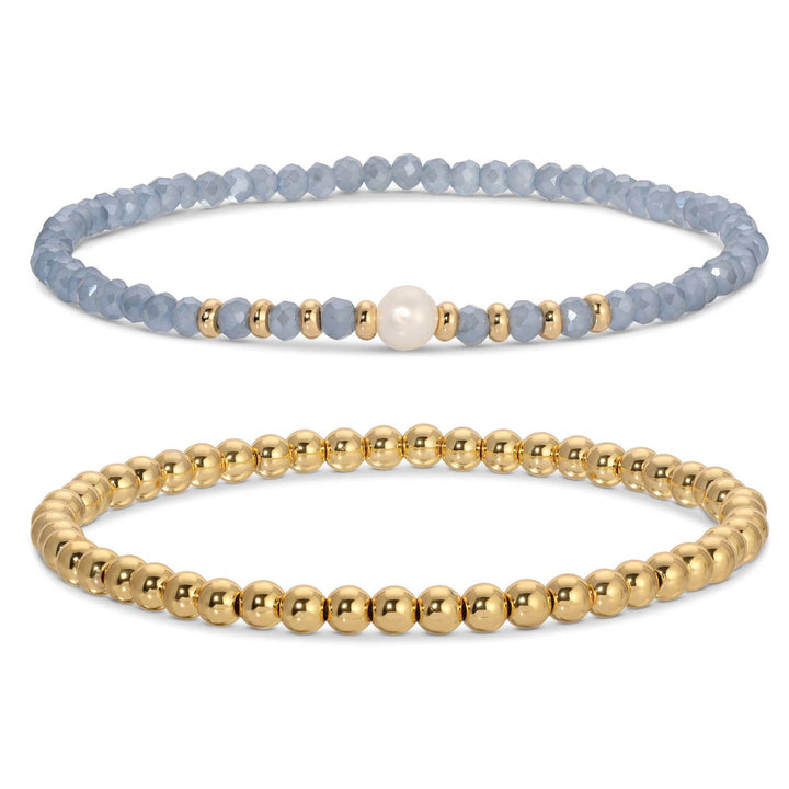 Splendid Iris - Beaded Duo Pearl Bracelet Set: Pink