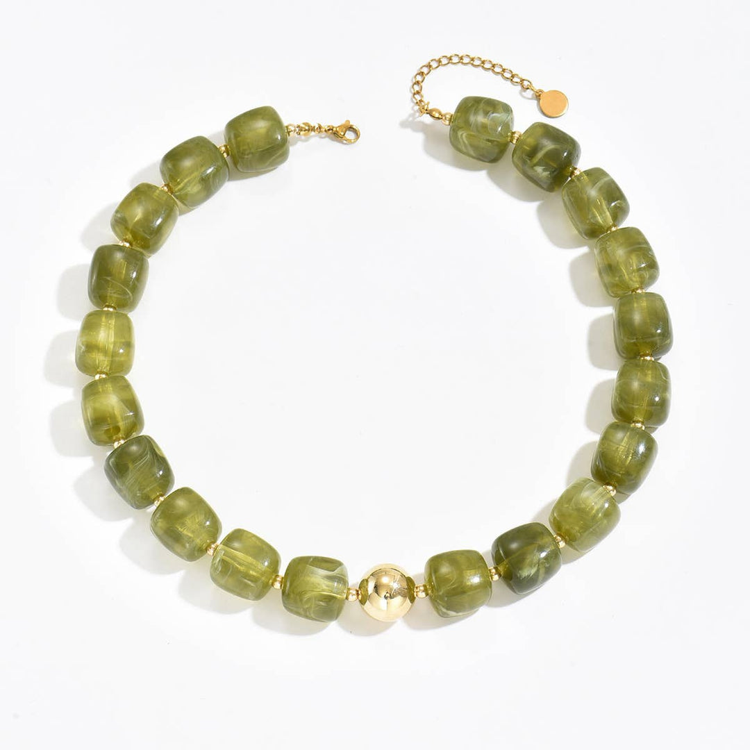 MKS America - Boho Colorful Geometric Acrylic Bead Necklace: Green