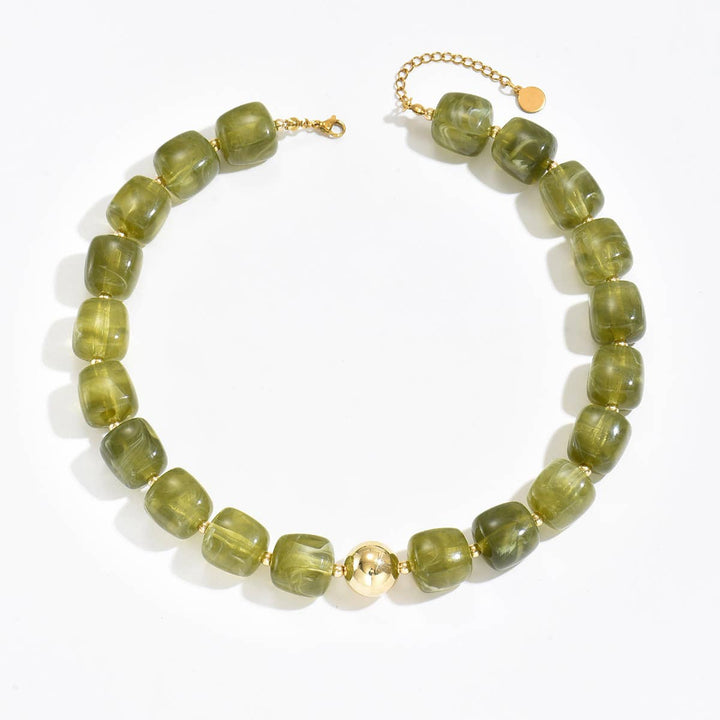 MKS America - Boho Colorful Geometric Acrylic Bead Necklace: Green