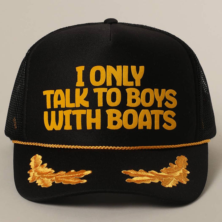 Fashion City - I Only Talk To Boys With Boats Text Mesh Back Cap: NEON ORANGE / ONE SIZE