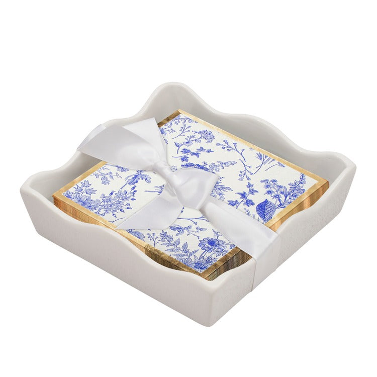 Ceramic Wave Napkin Tray with Cocktail Napkin