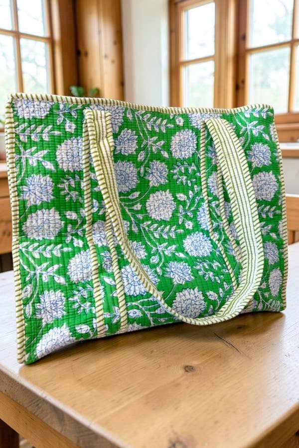 Nash Grey - Terra Green Floral Patterned Tote Bag