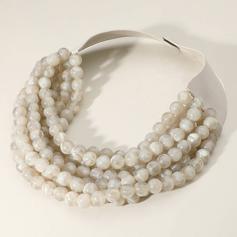 Sensibling Corp. - Chunky Acrylic Bead Layered Faux Leather Magnetic Necklace: Coral